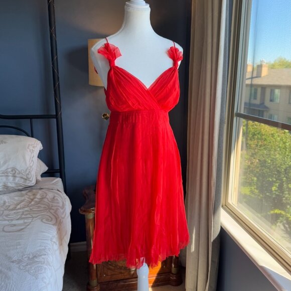 Red 100% Silk Club Monaco Mini Cocktail Dress - Picture 2 of 15